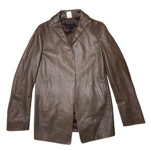 🤎 Burberry Prorsum Brown Soft Leather Jacket Snap Front US 6 Chic Classic